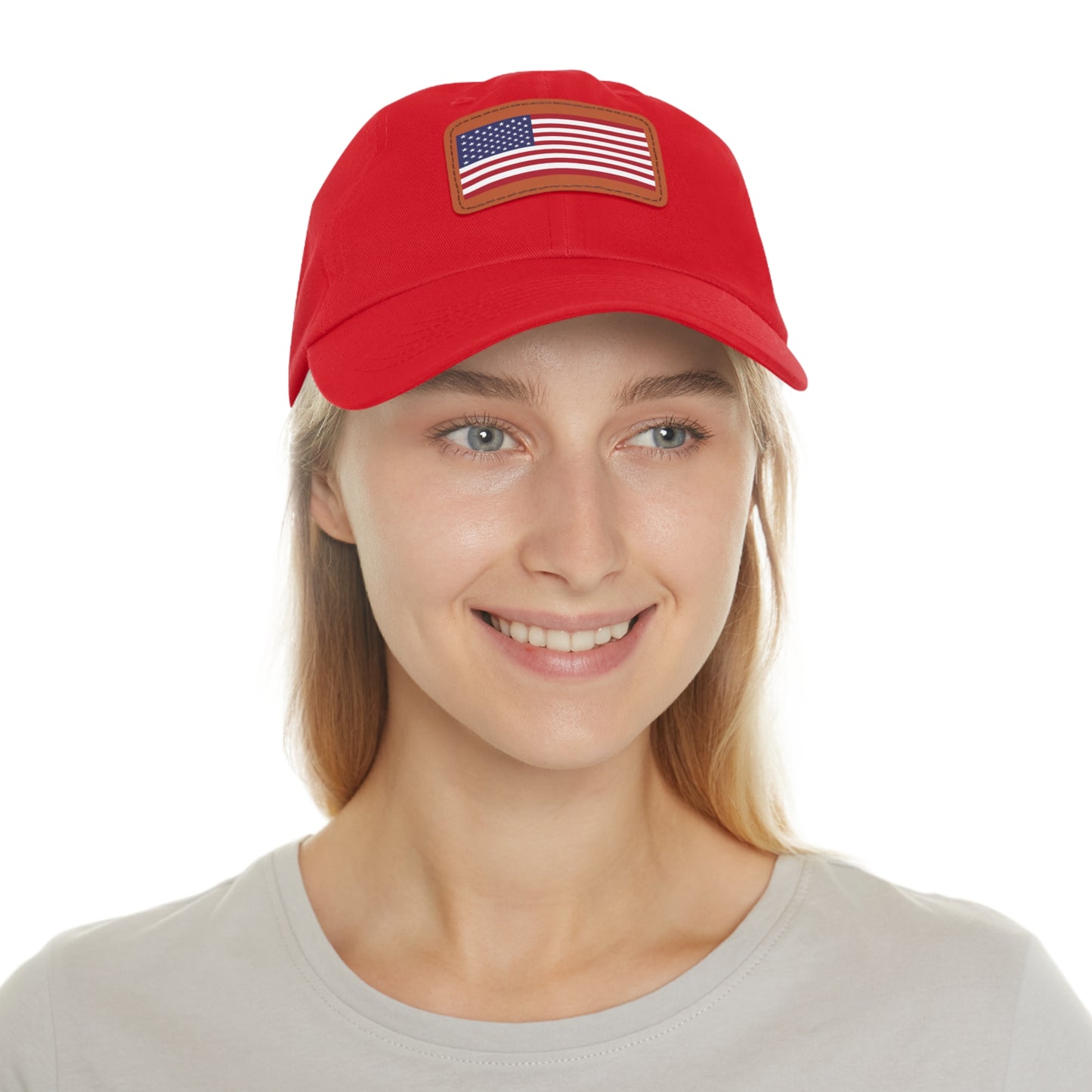 Patriotic Dad Hat with Leather Patch – USA Flag Cap for Summer Adventures