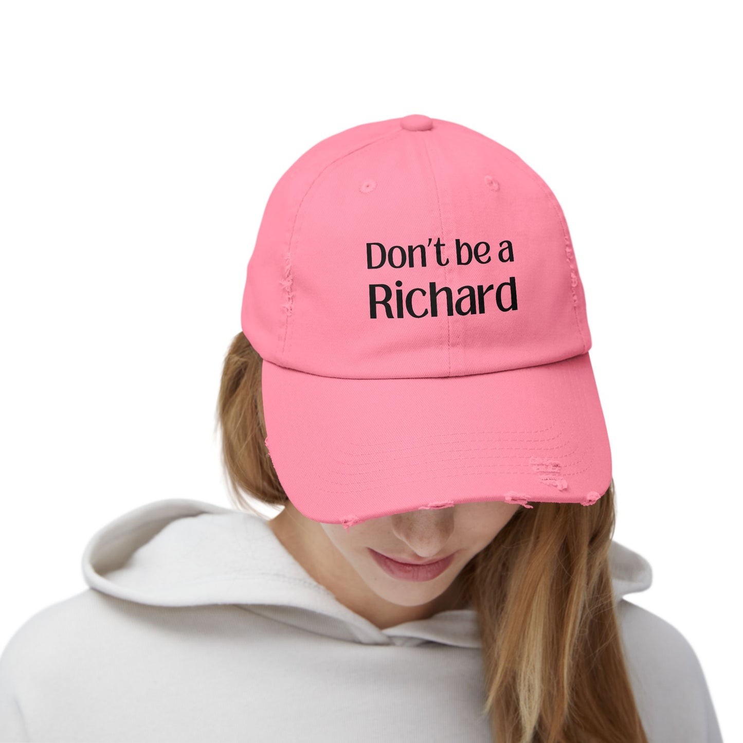 Funny Distressed Cap - 'Don't Be a Richard' Unisex Pink Hat