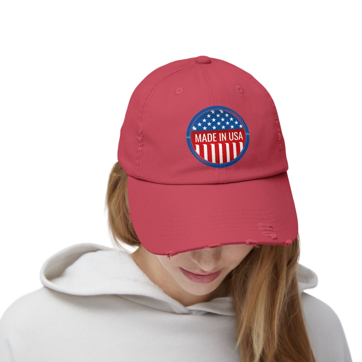 Unisex Distressed Cap with 'Made in USA' Patch - Perfect for Patriotic Events and Everyday Wear