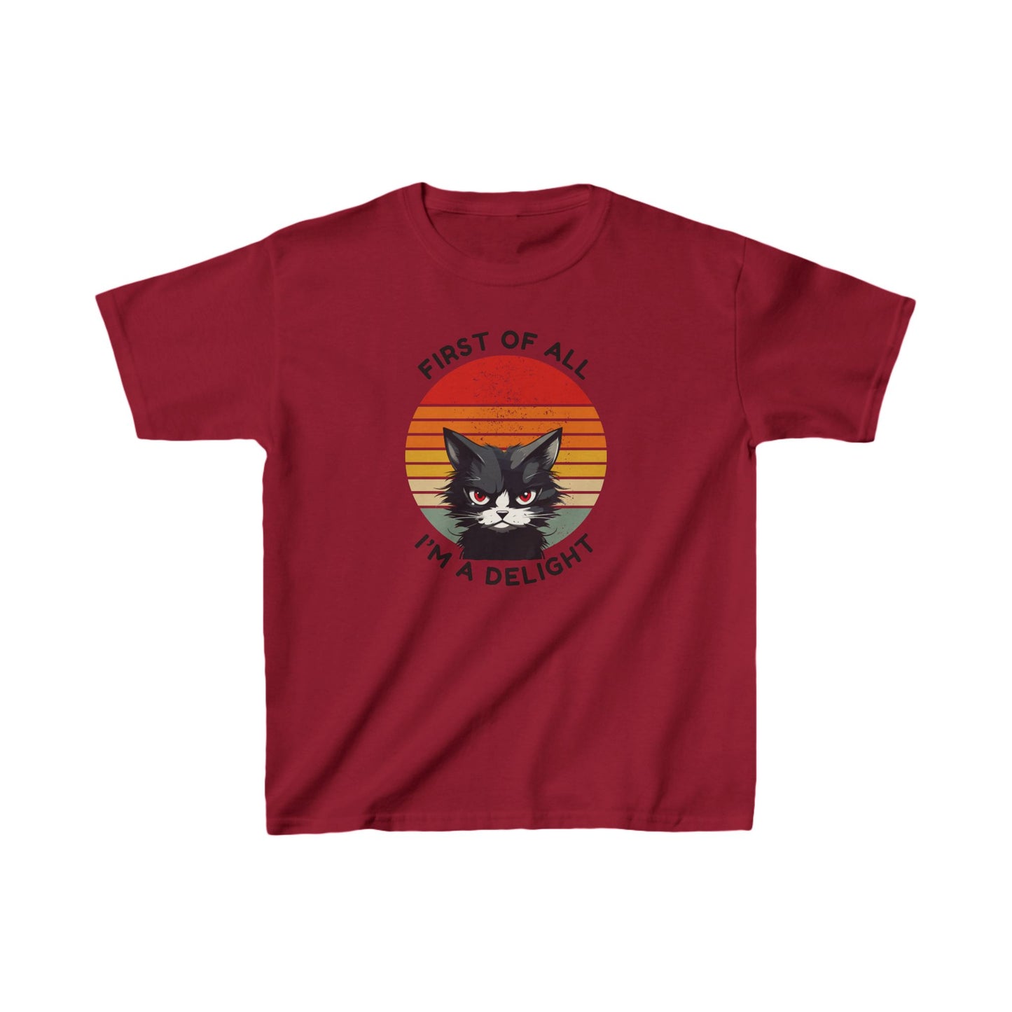 Kids Cat Tee - "First of All I'm a Delight" Fun Cotton T-Shirt