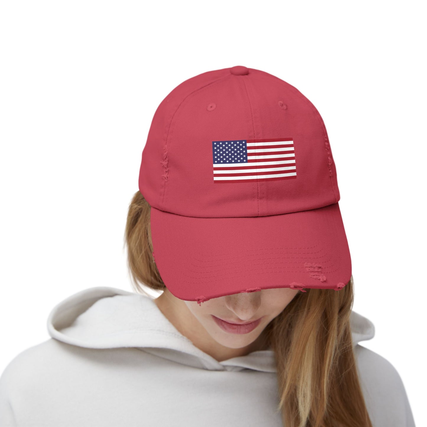 Unisex Distressed American Flag Cap - Trendy Pink Hat for Patriotic Style