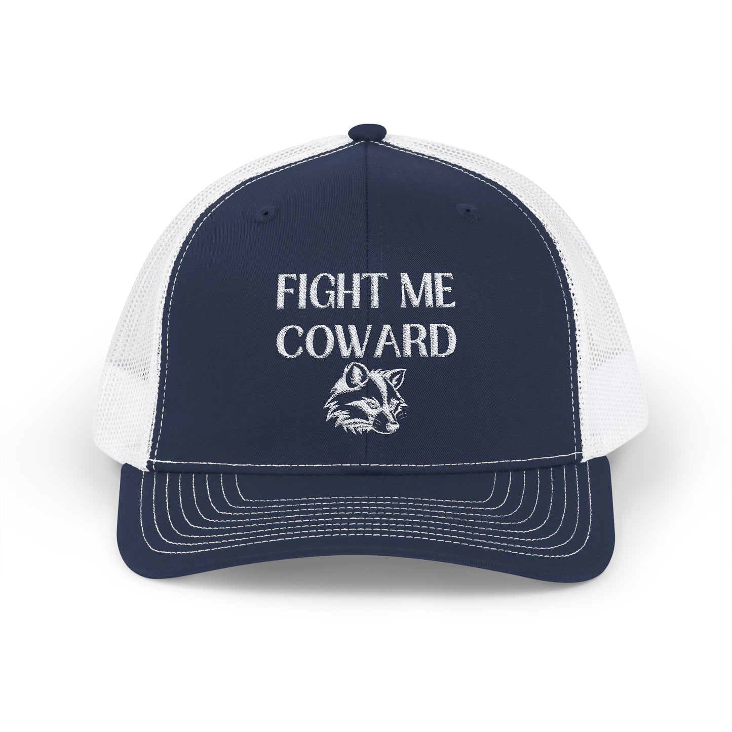 Embroidered 'Fight Me Coward' Snapback Trucker Cap for Bold Statements