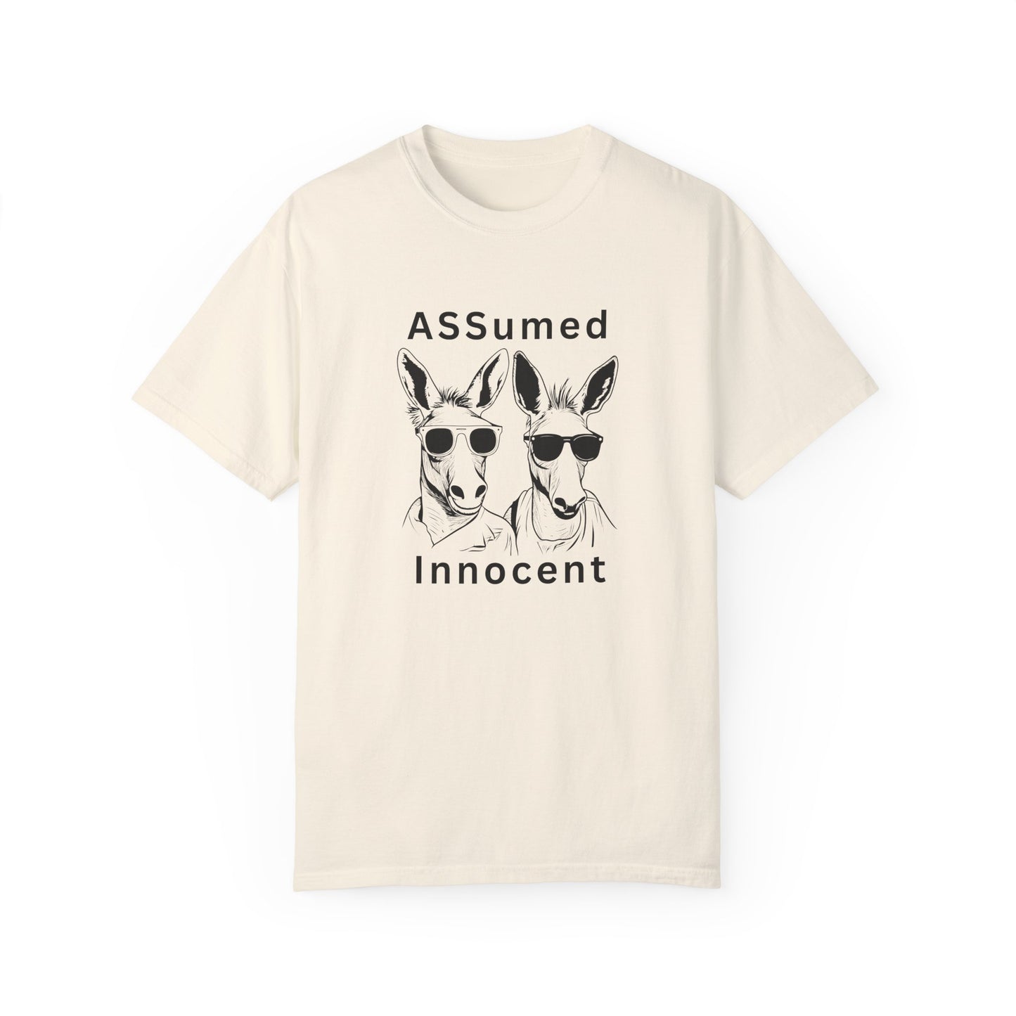 Unisex Garment-Dyed T-Shirt - Funny Kangaroo Design with 'ASSumed Innocent' Text