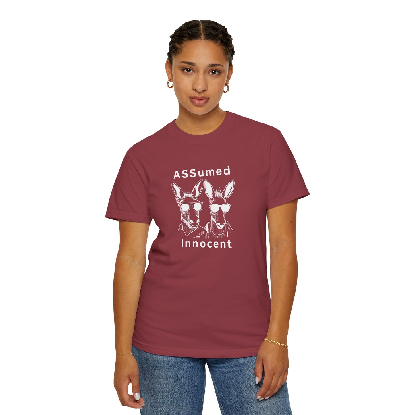 Funny Unisex Graphic T-Shirt - "ASSUMed Innocent" - Casual Wear for Animal Lovers