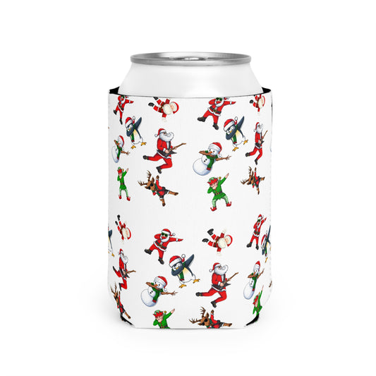 Festive Holiday Can Cooler Sleeve with Fun Christmas Characters