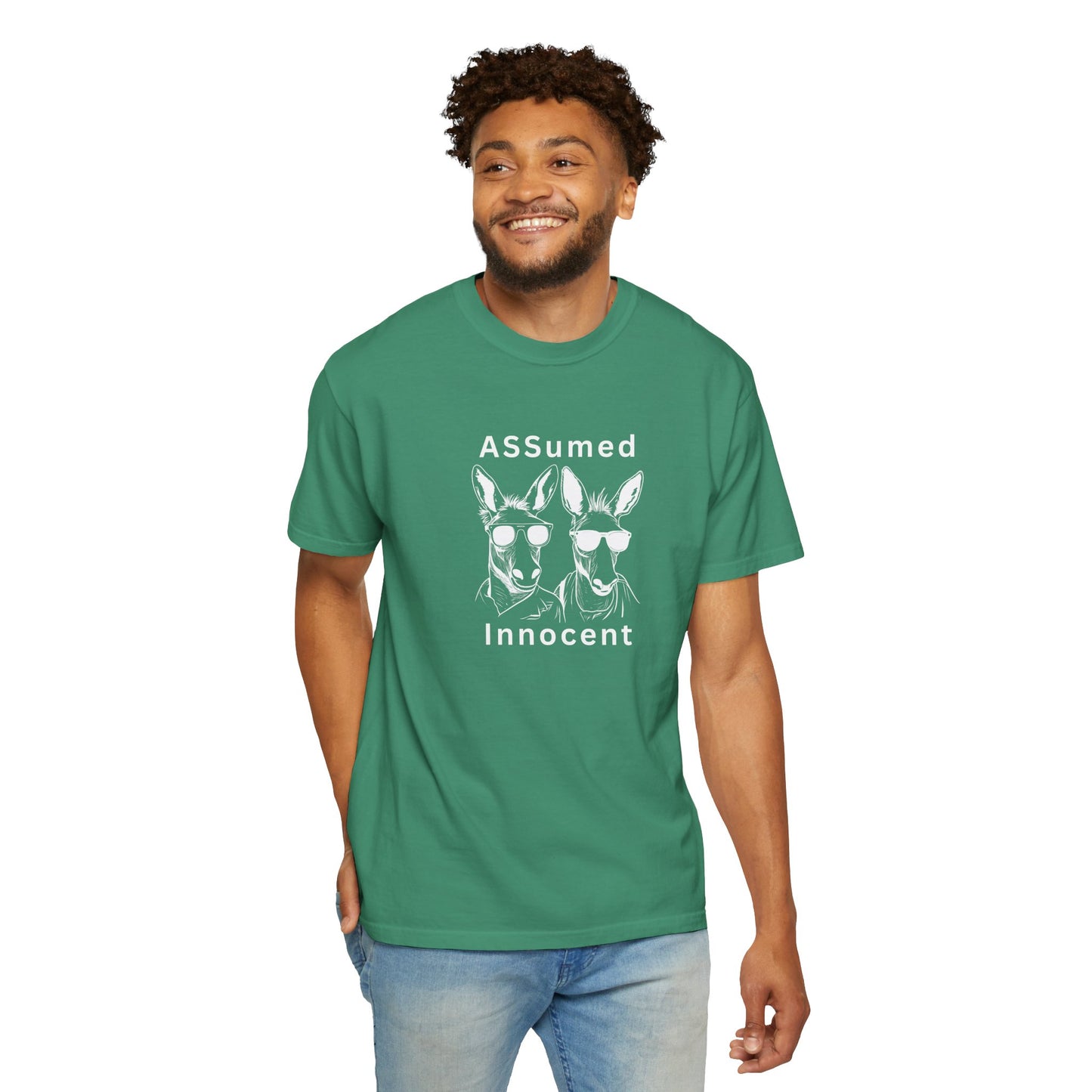 Funny Unisex Graphic T-Shirt - "ASSUMed Innocent" - Casual Wear for Animal Lovers