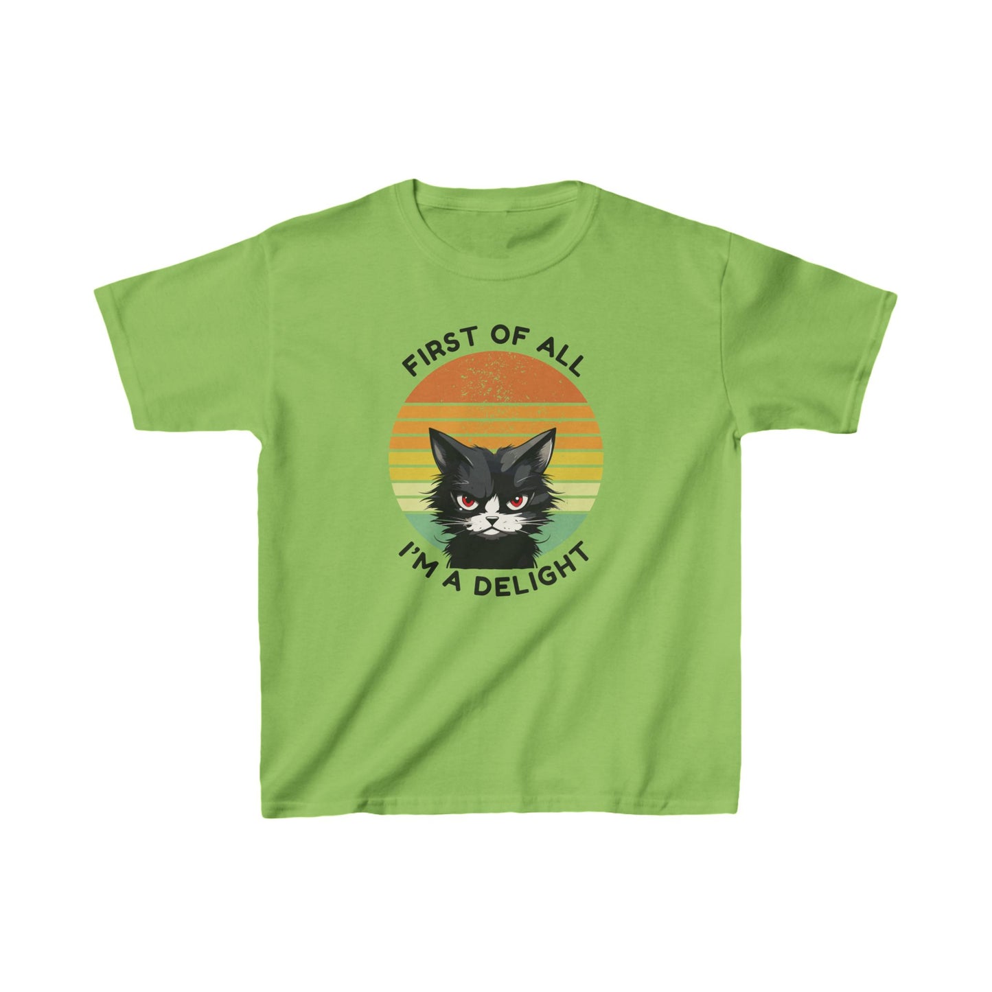 Kids Cat Tee - "First of All I'm a Delight" Fun Cotton T-Shirt