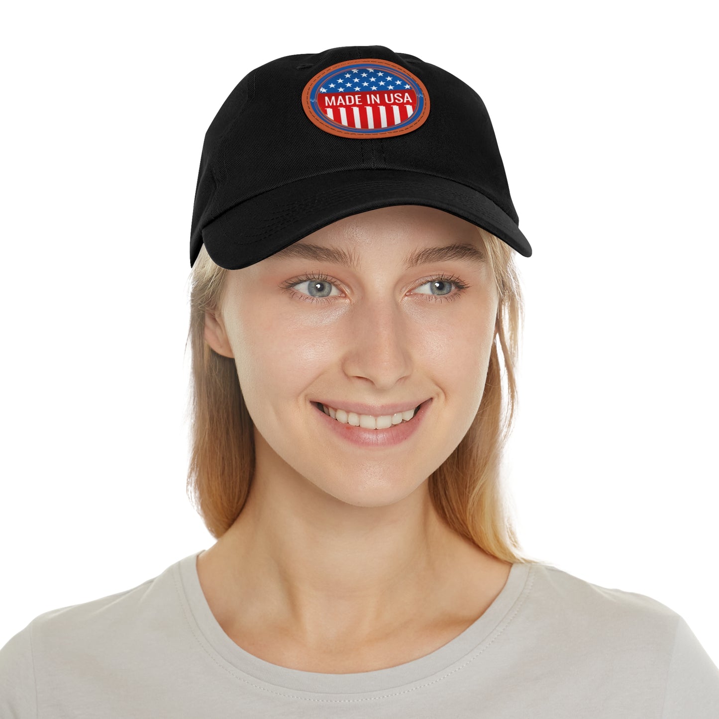 Patriotic Dad Hat with Leather Patch - Made in USA