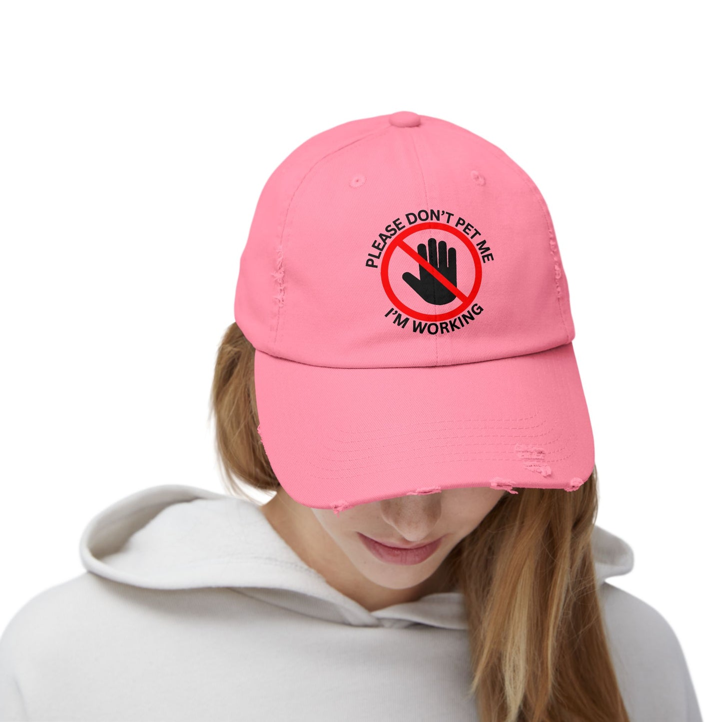 Funny Unisex Distressed Cap - 'Please Don't Pet Me, I'm Working'