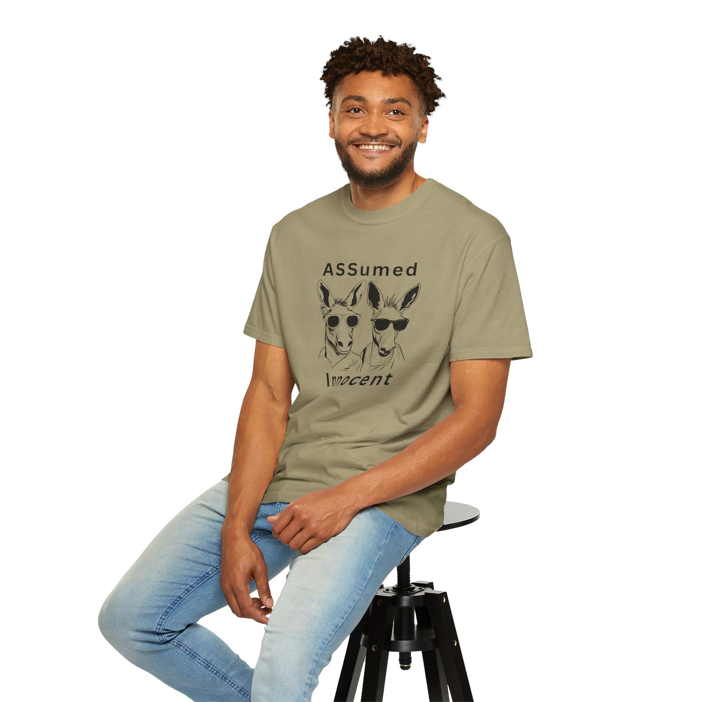 Unisex Garment-Dyed T-Shirt - Funny Kangaroo Design with 'ASSumed Innocent' Text