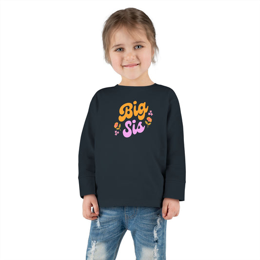 Big Sis Toddler Long Sleeve Tee - Cute Floral Design for Big Sisters