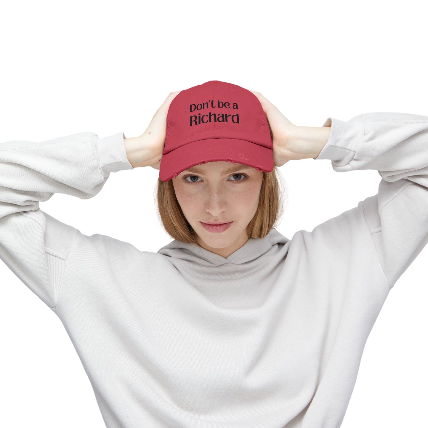 Funny Distressed Cap - 'Don't Be a Richard' Unisex Pink Hat