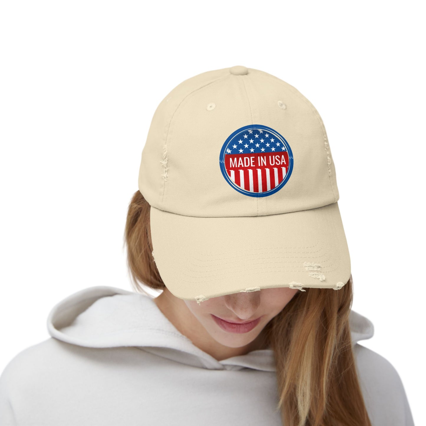 Unisex Distressed Cap with 'Made in USA' Patch - Perfect for Patriotic Events and Everyday Wear