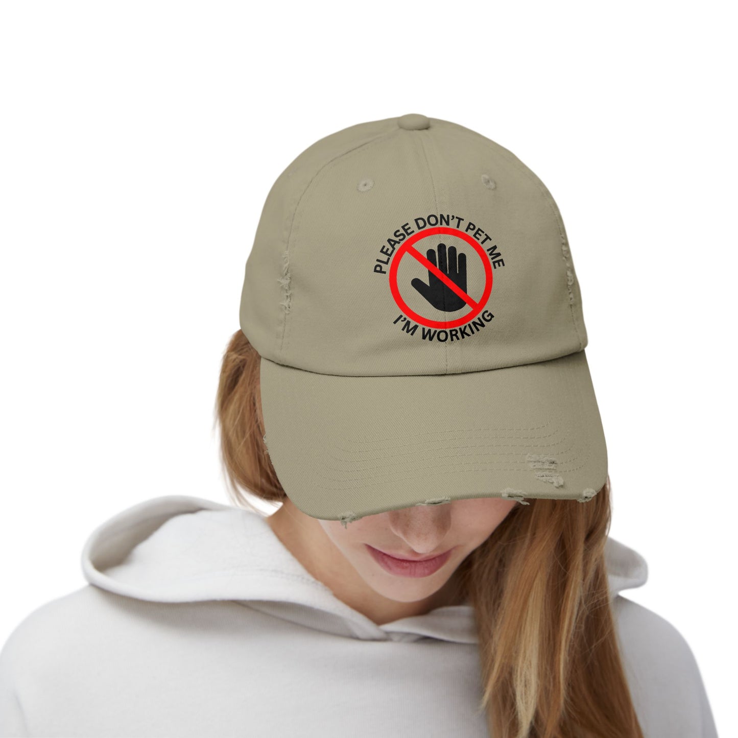 Funny Unisex Distressed Cap - 'Please Don't Pet Me, I'm Working'