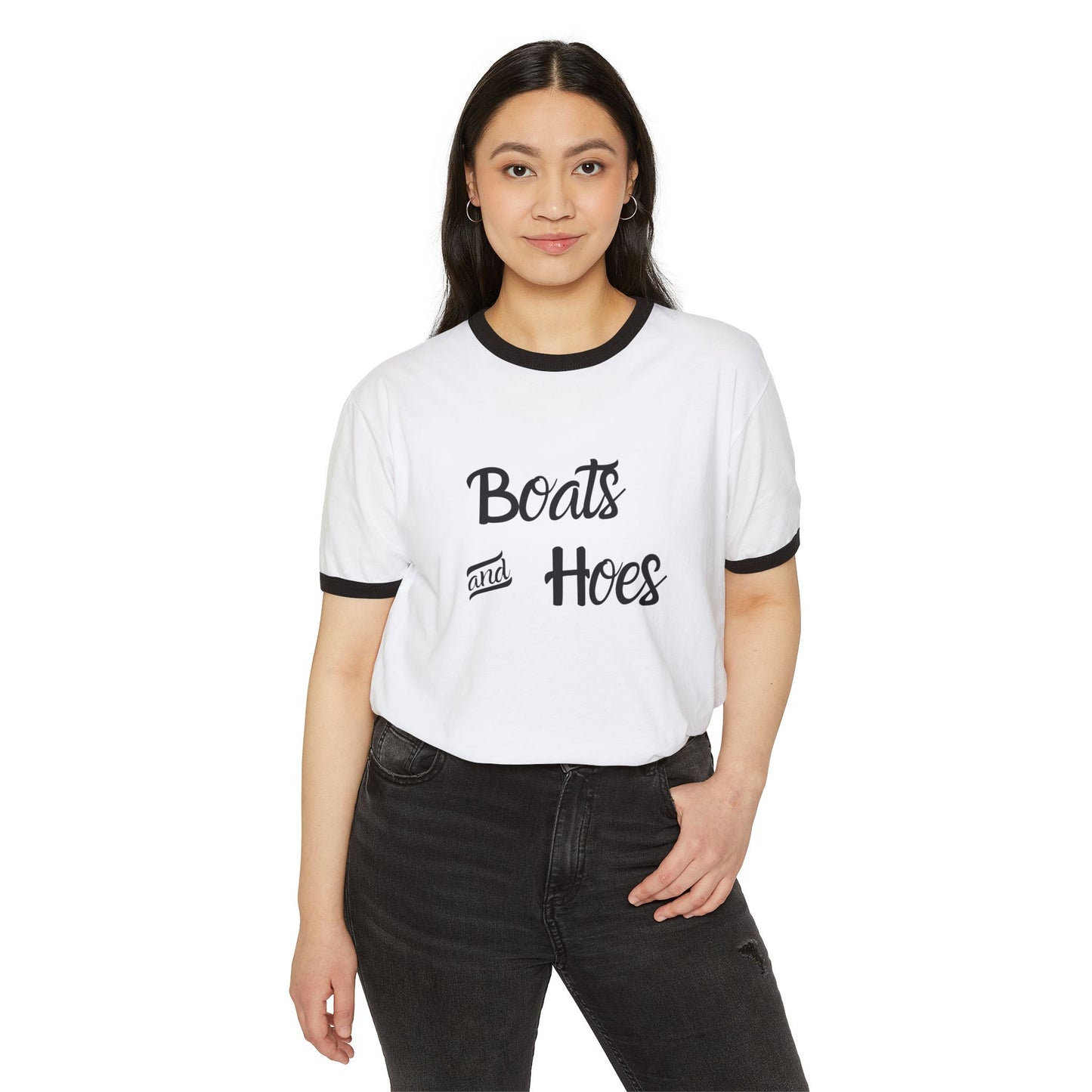 Boats and Hoes Unisex Cotton Ringer T-Shirt - Fun Casual Tee for Summer and Boating Adventures