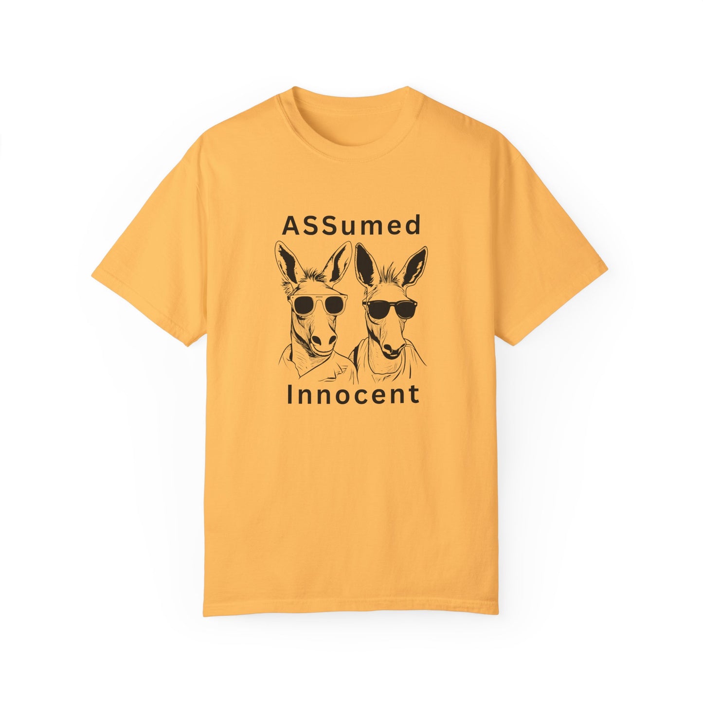 Unisex Garment-Dyed T-Shirt - Funny Kangaroo Design with 'ASSumed Innocent' Text