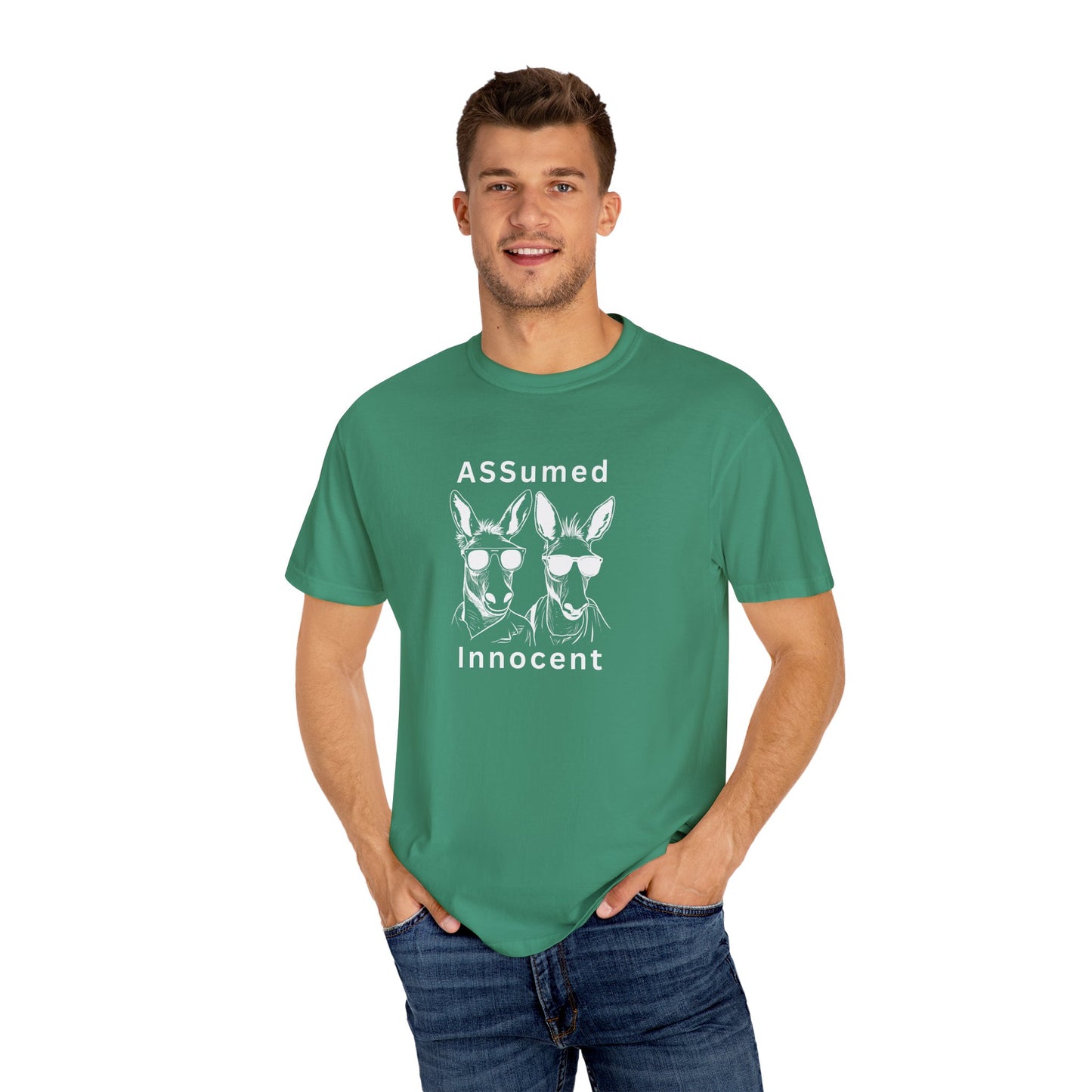 Funny Unisex Graphic T-Shirt - "ASSUMed Innocent" - Casual Wear for Animal Lovers