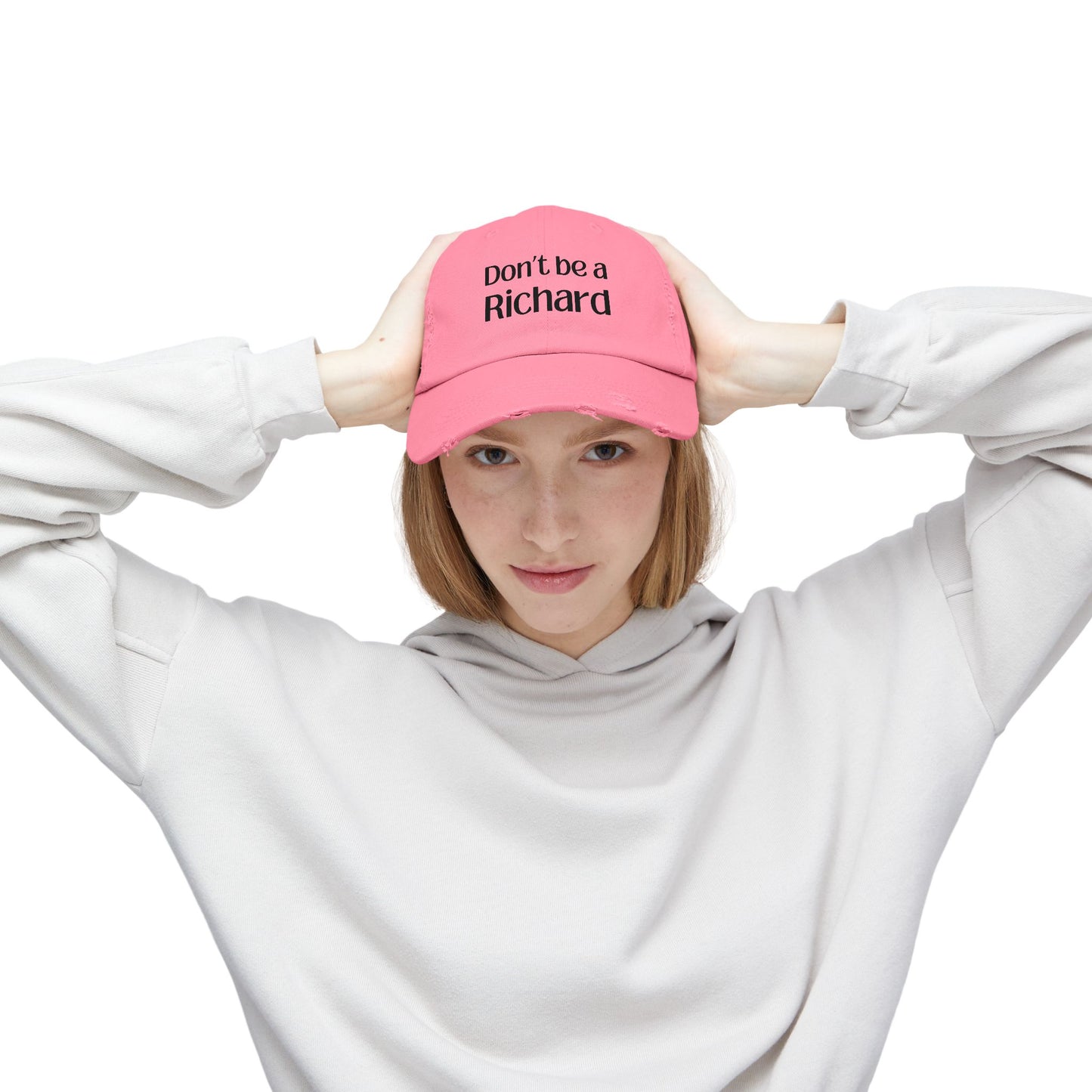 Funny Distressed Cap - 'Don't Be a Richard' Unisex Pink Hat