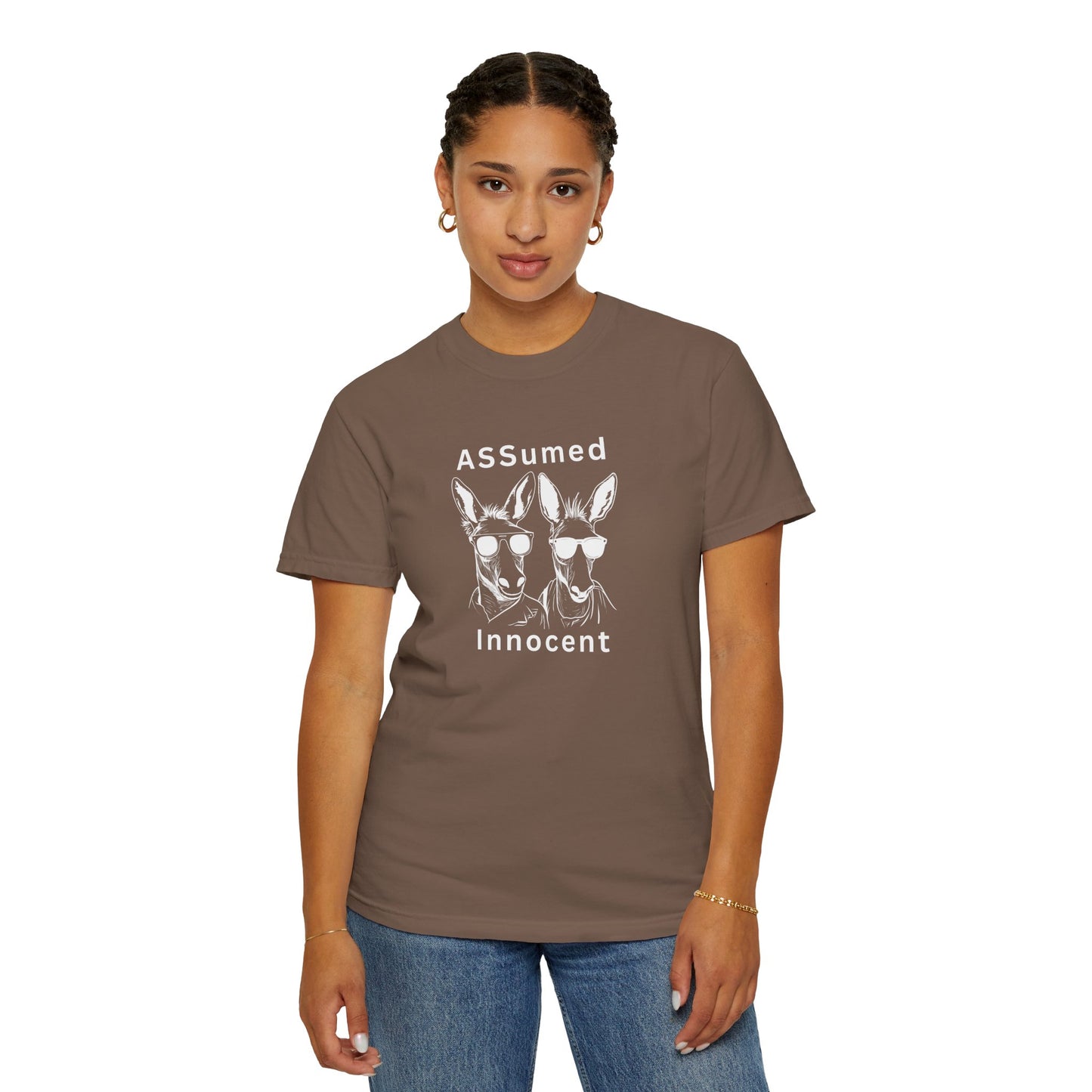 Funny Unisex Graphic T-Shirt - "ASSUMed Innocent" - Casual Wear for Animal Lovers