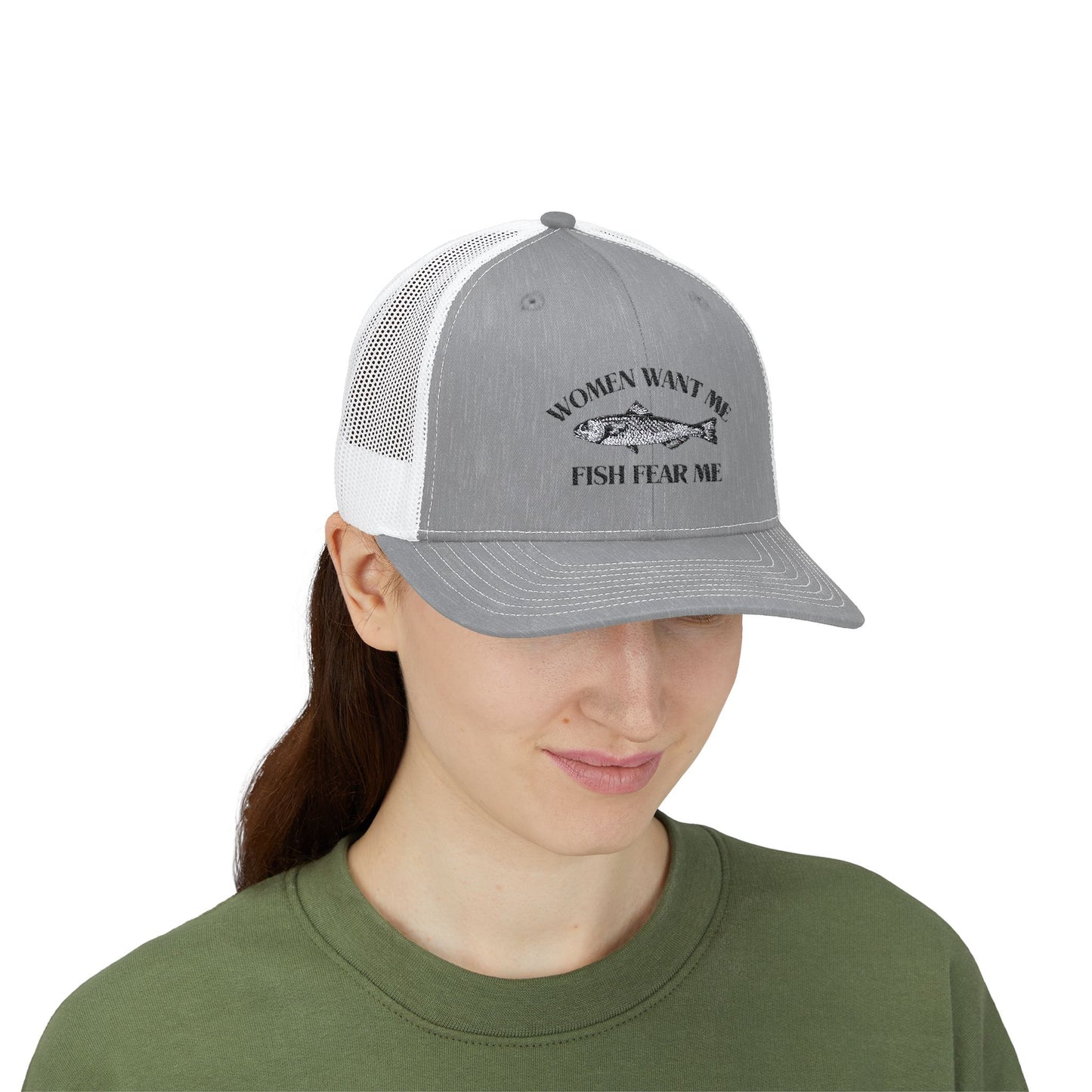 Humorous Fishing Snapback Trucker Cap - 'Women Want Me, Fish Fear Me'