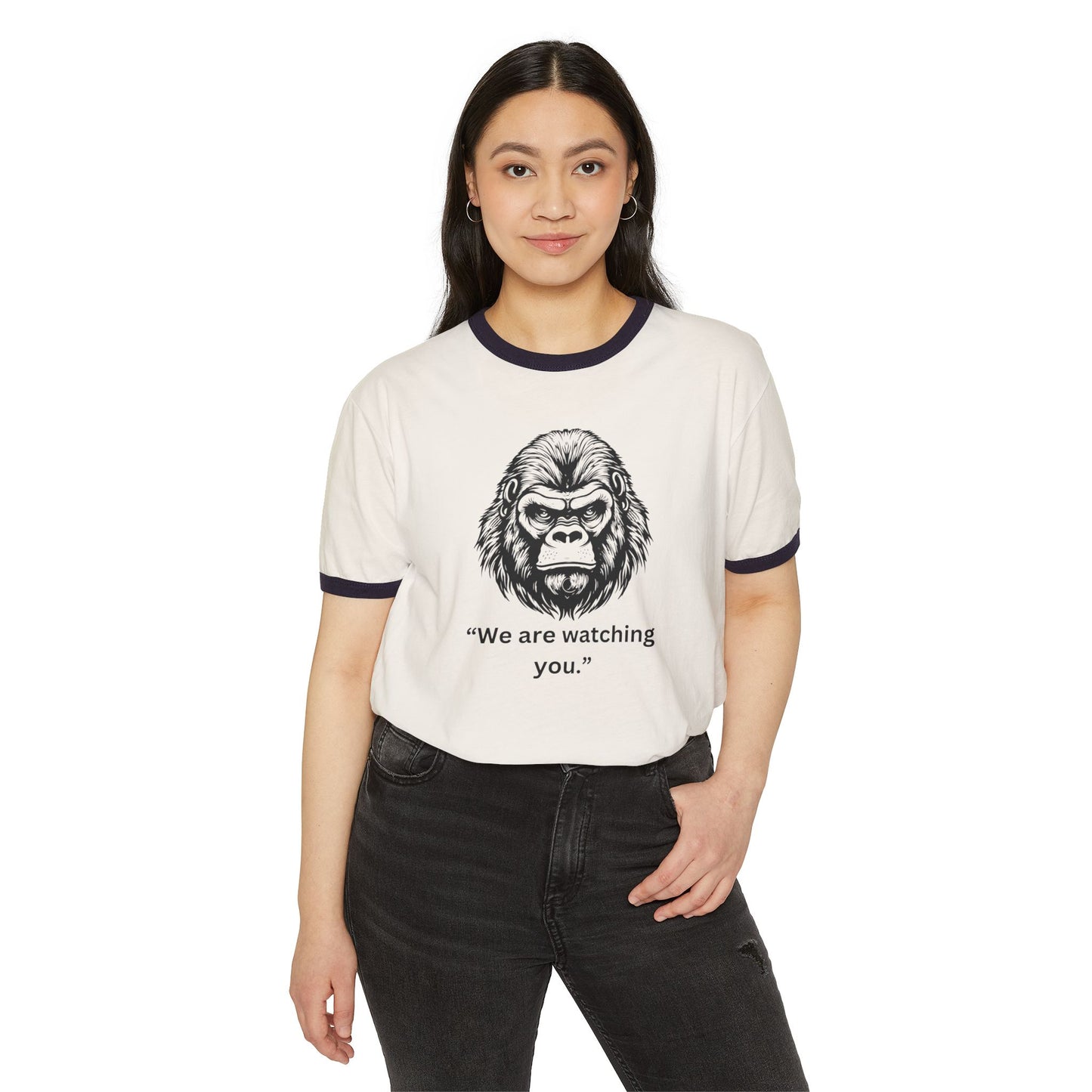 Unisex Cotton Ringer T-Shirt - "We Are Watching You" Gorilla Graphic Tee