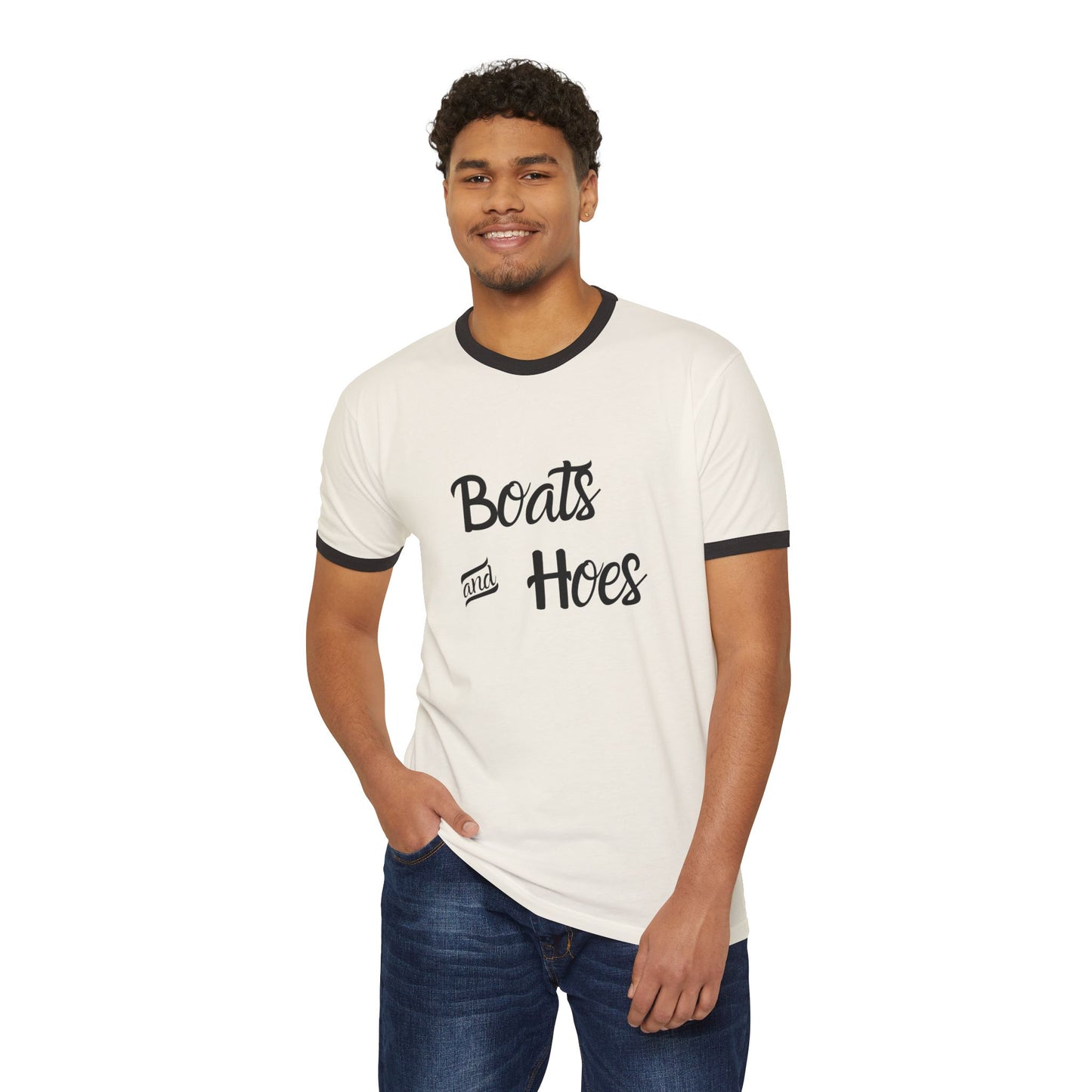 Boats and Hoes Unisex Cotton Ringer T-Shirt - Fun Casual Tee for Summer and Boating Adventures