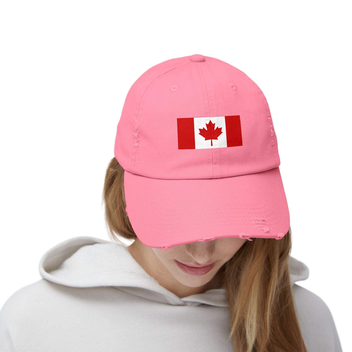 Canada Flag Distressed Cap - Unisex Pink Hat for Casual Style