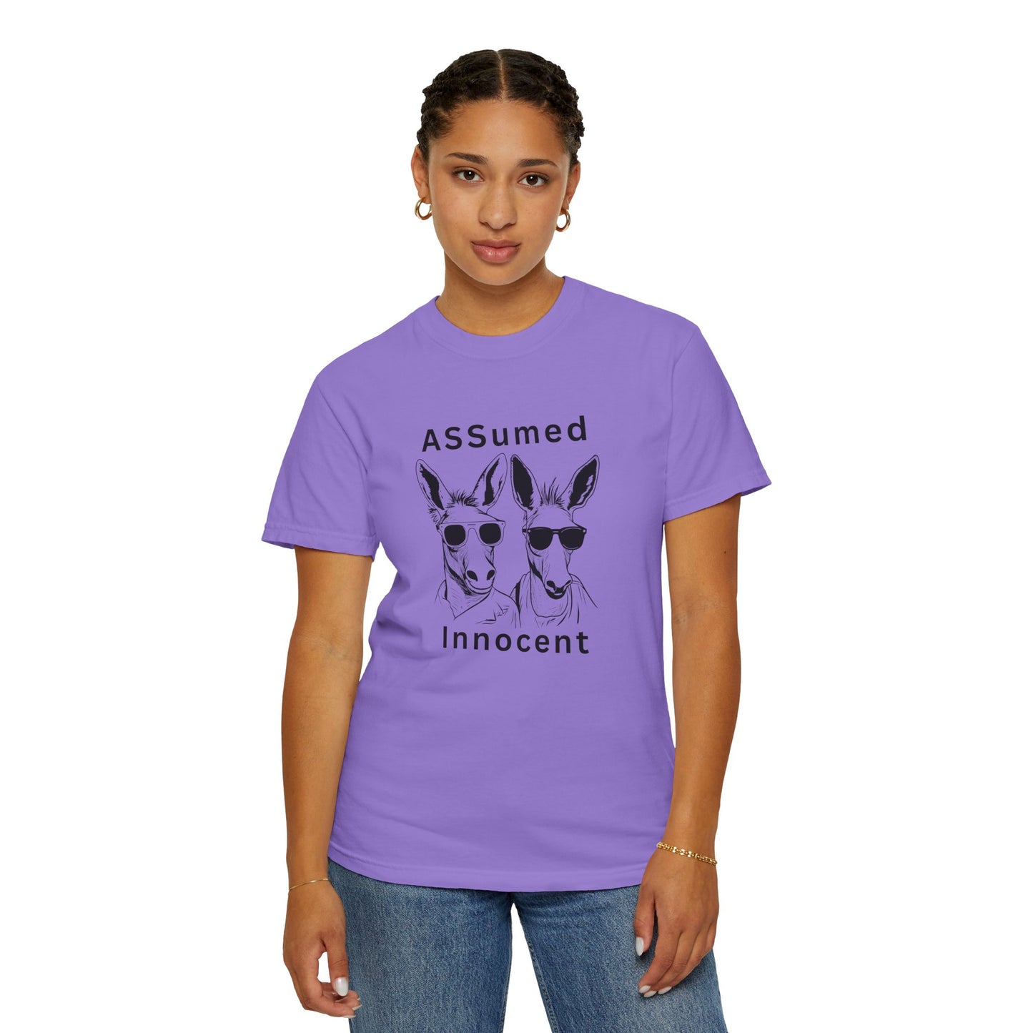 Unisex Garment-Dyed T-Shirt - Funny Kangaroo Design with 'ASSumed Innocent' Text