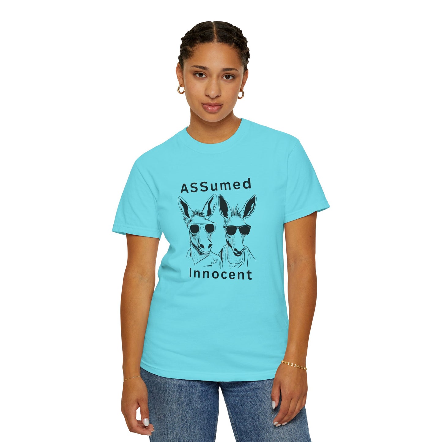 Unisex Garment-Dyed T-Shirt - Funny Kangaroo Design with 'ASSumed Innocent' Text