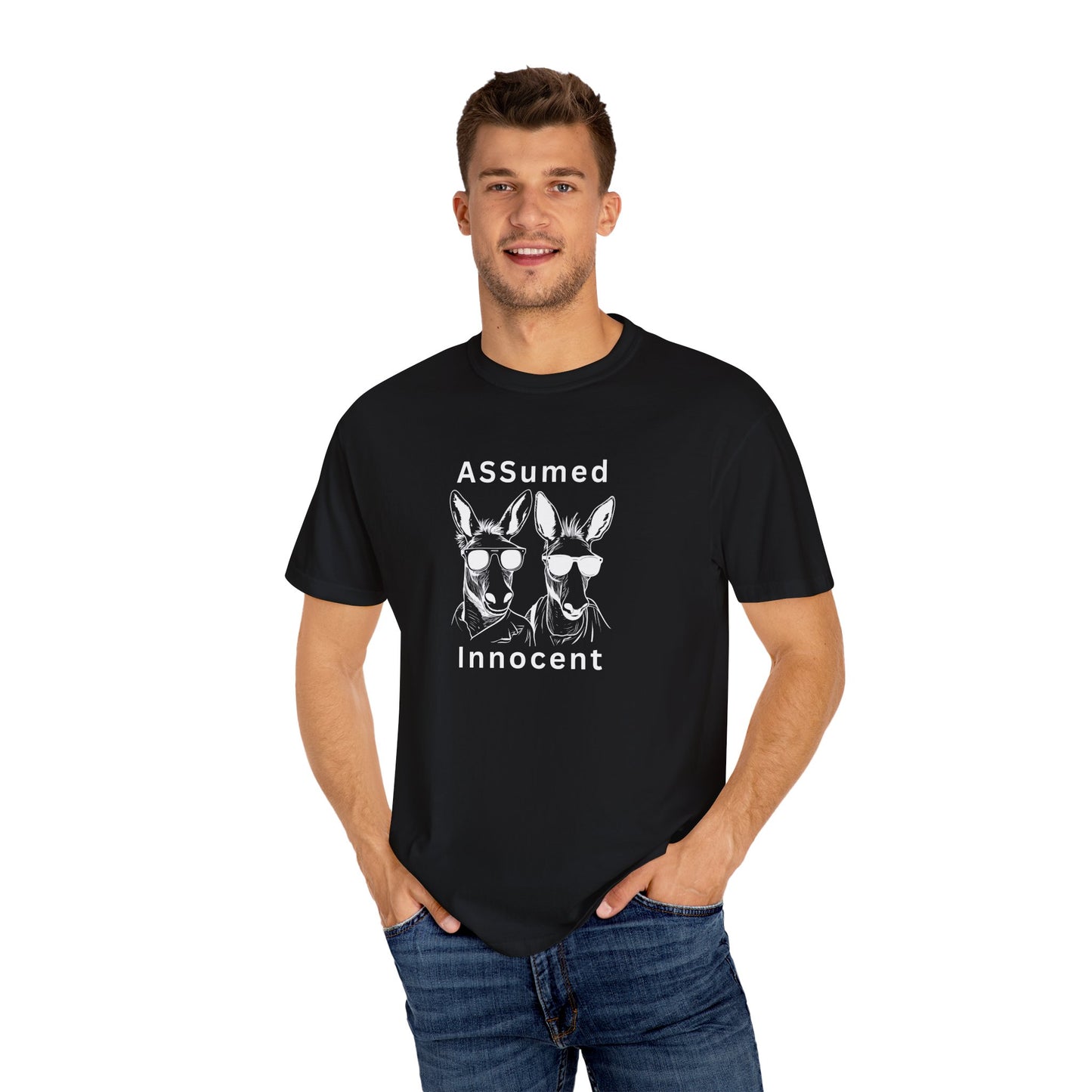 Funny Unisex Graphic T-Shirt - "ASSUMed Innocent" - Casual Wear for Animal Lovers