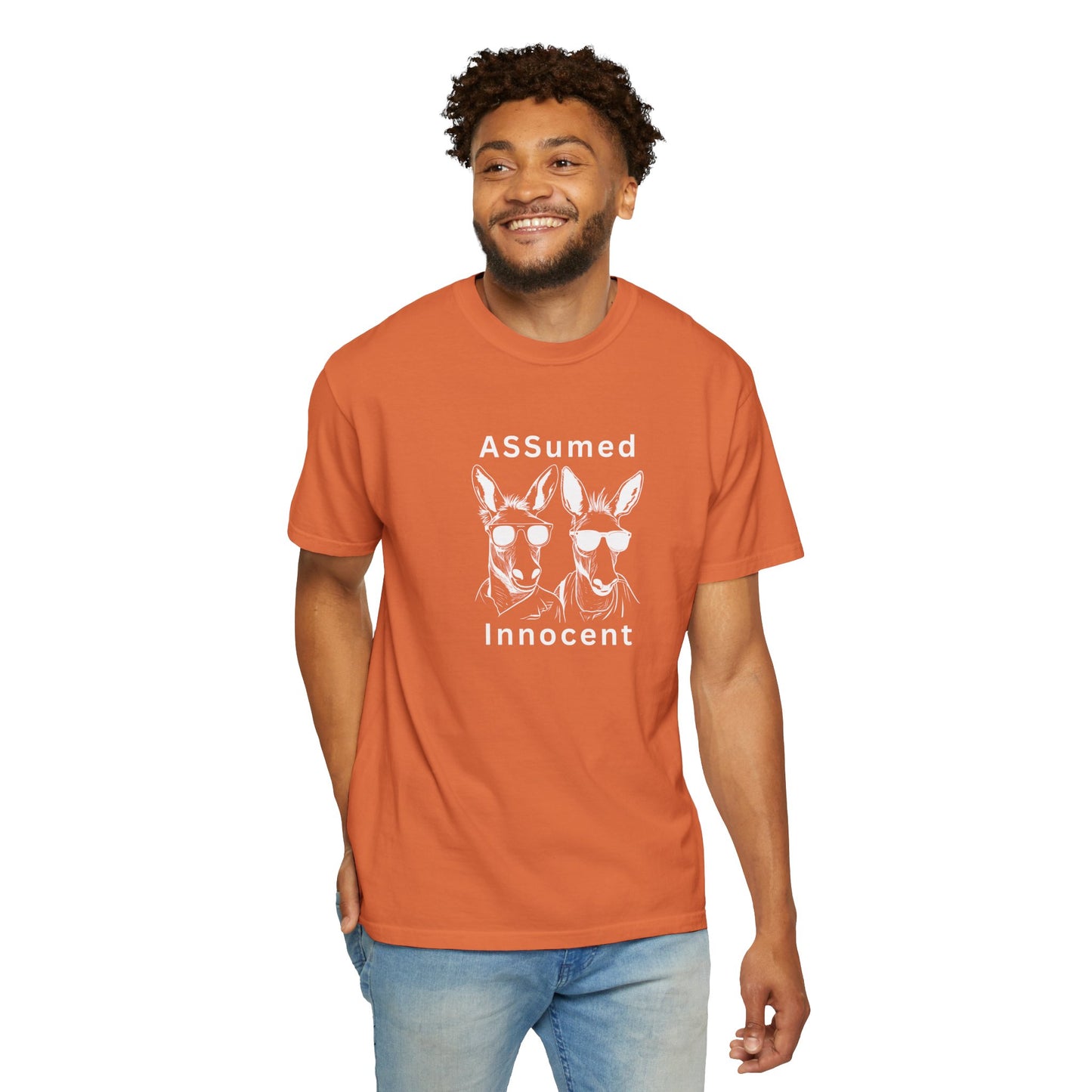 Funny Unisex Graphic T-Shirt - "ASSUMed Innocent" - Casual Wear for Animal Lovers