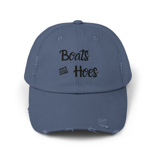 Boats and Hoes Unisex Distressed Cap - Fun Summer Hat for Beach Days and Parties