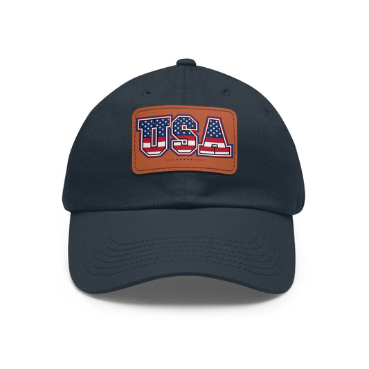 Patriotic USA Dad Hat with Leather Patch