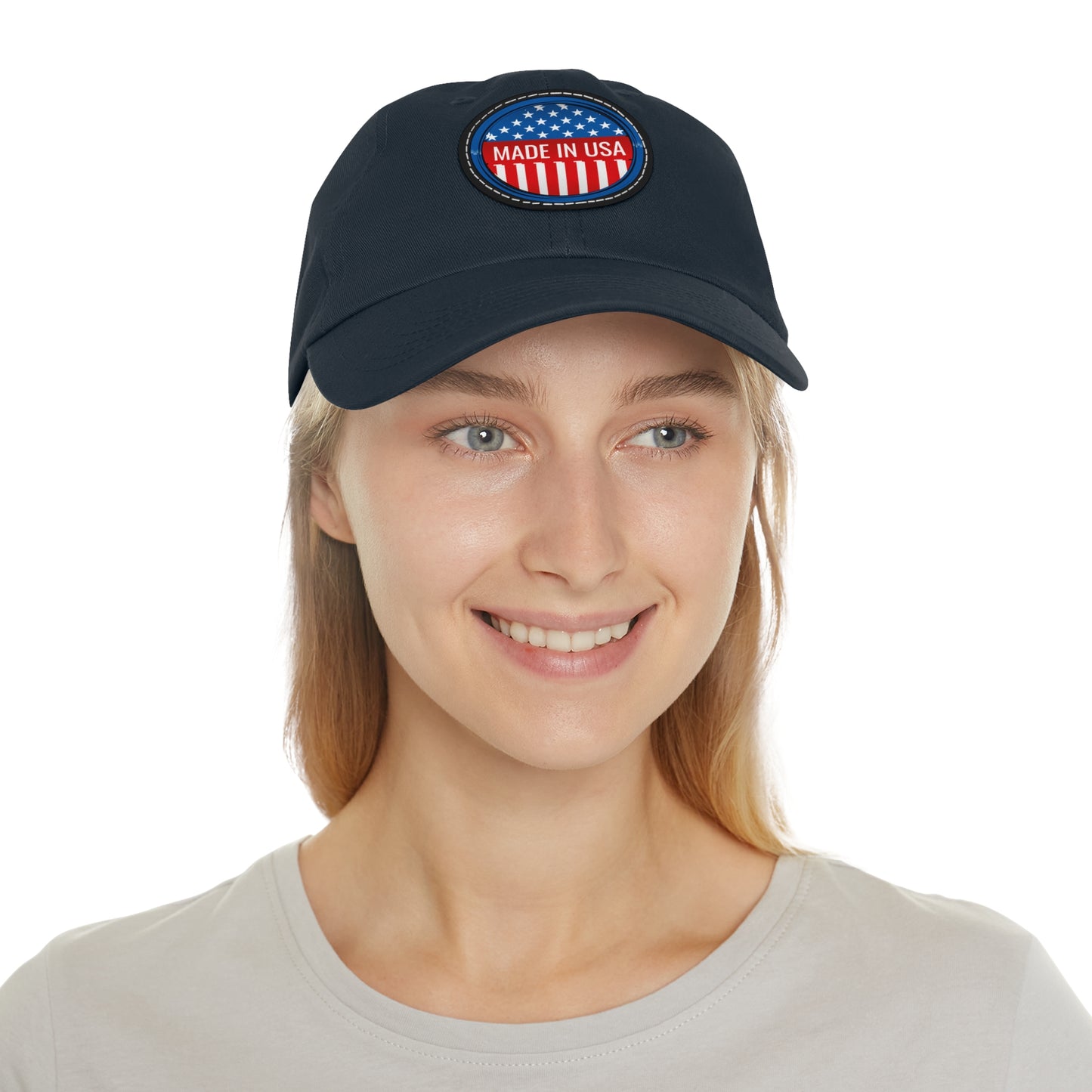 Patriotic Dad Hat with Leather Patch - Made in USA