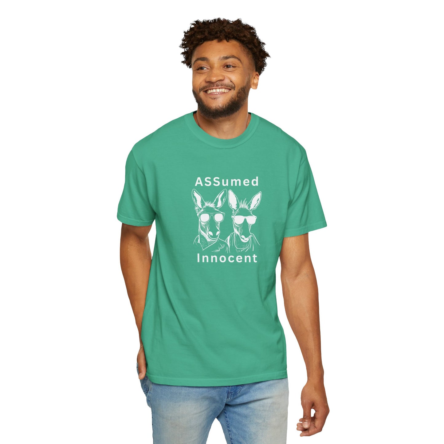 Funny Unisex Graphic T-Shirt - "ASSUMed Innocent" - Casual Wear for Animal Lovers