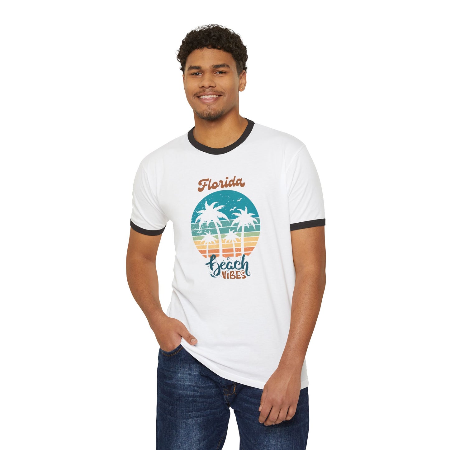 Florida Beach Vibes Unisex Cotton Ringer T-Shirt