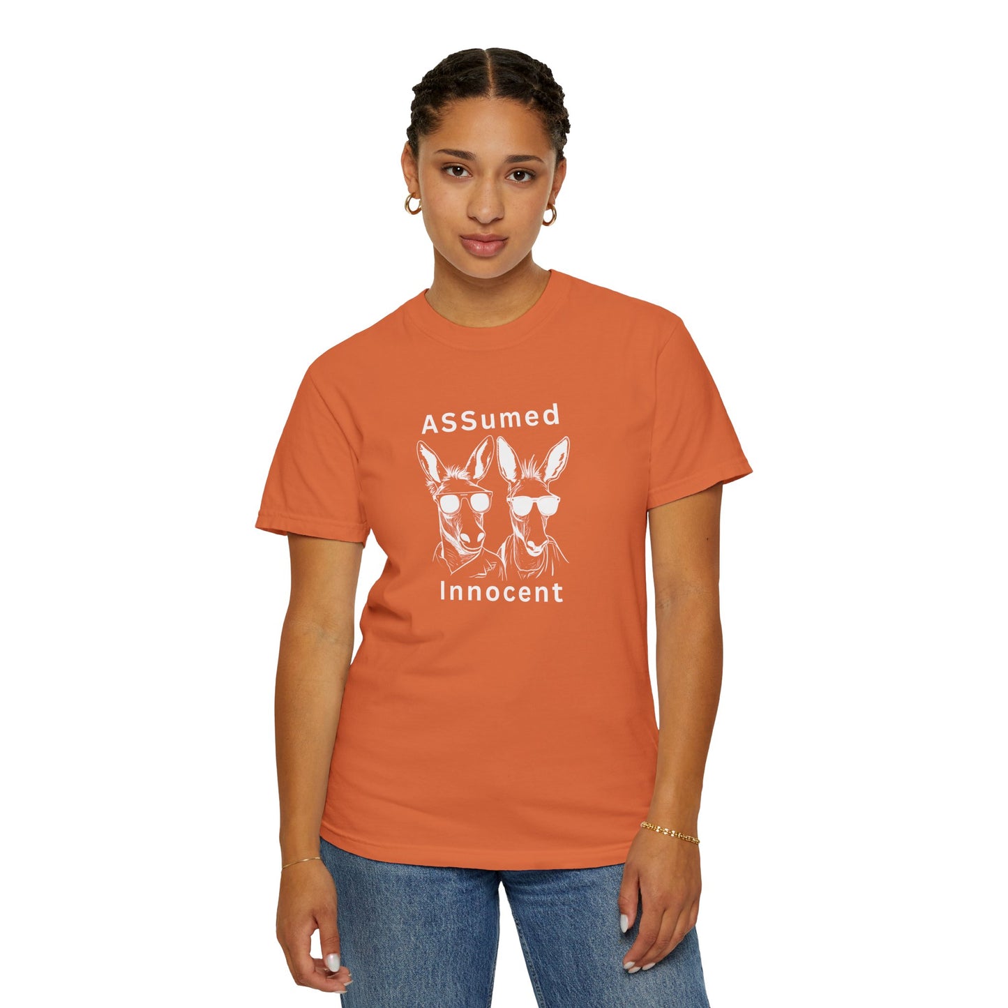 Funny Unisex Graphic T-Shirt - "ASSUMed Innocent" - Casual Wear for Animal Lovers