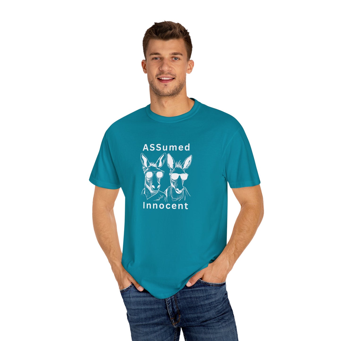 Funny Unisex Graphic T-Shirt - "ASSUMed Innocent" - Casual Wear for Animal Lovers