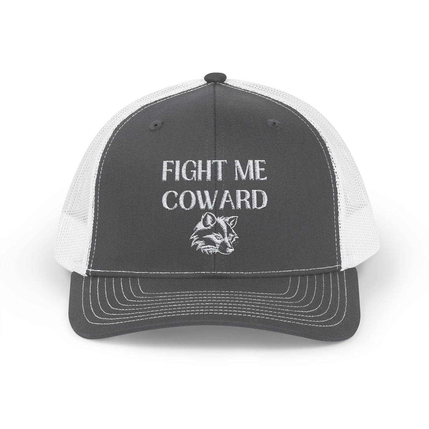 Embroidered 'Fight Me Coward' Snapback Trucker Cap for Bold Statements