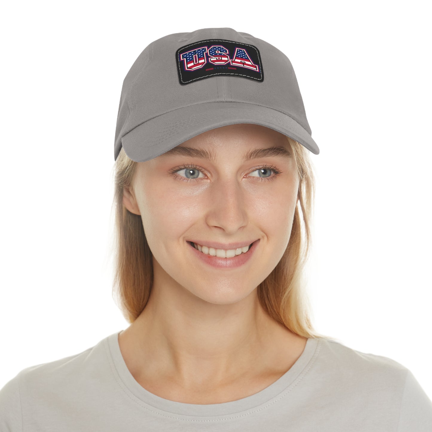 Patriotic USA Dad Hat with Leather Patch