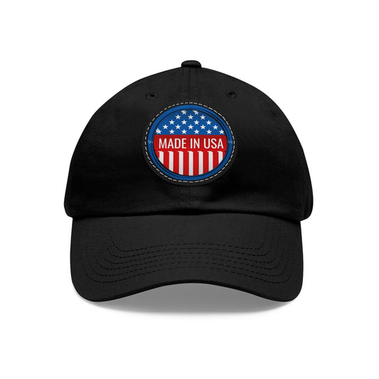 Patriotic Dad Hat with Leather Patch - Made in USA