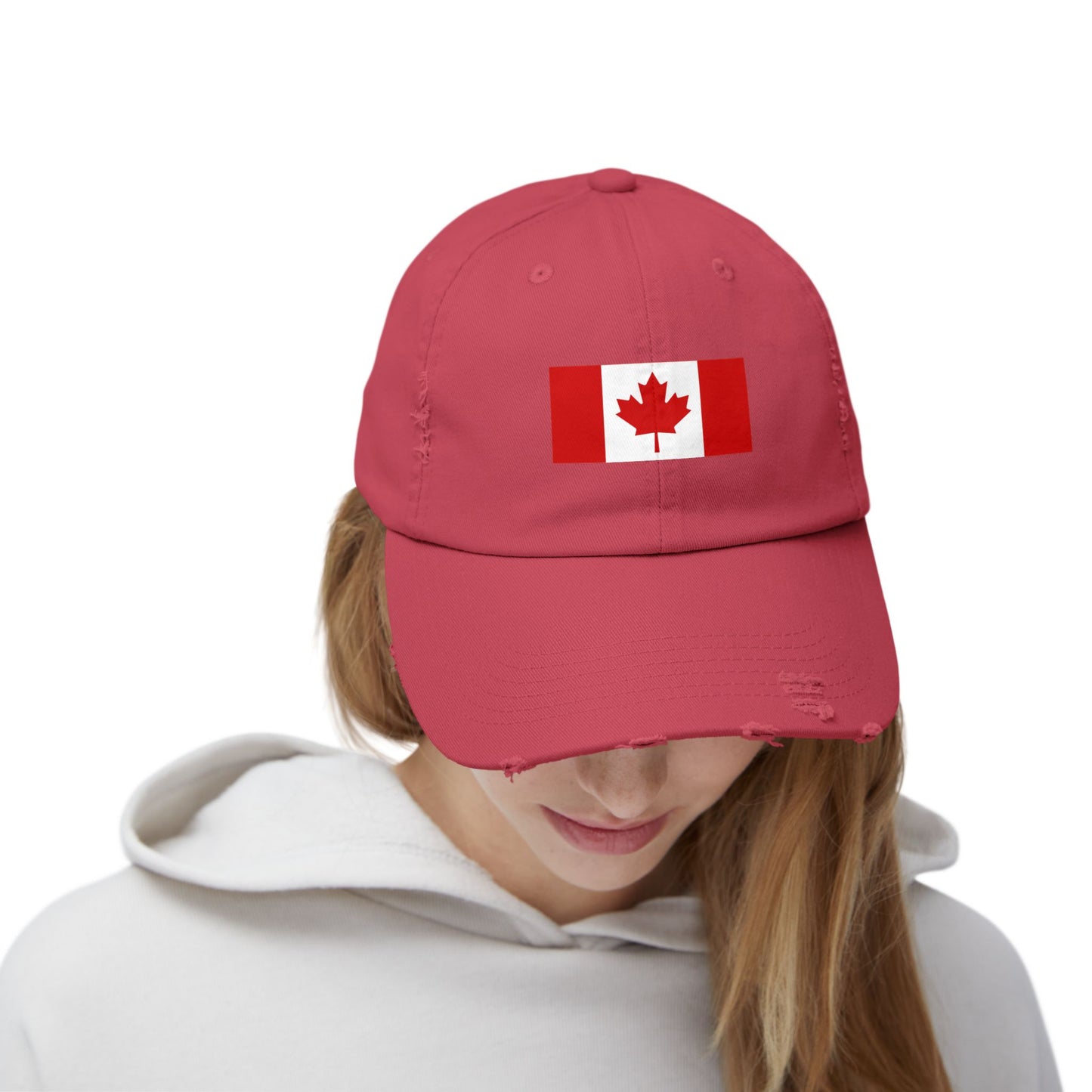 Canada Flag Distressed Cap - Unisex Pink Hat for Casual Style