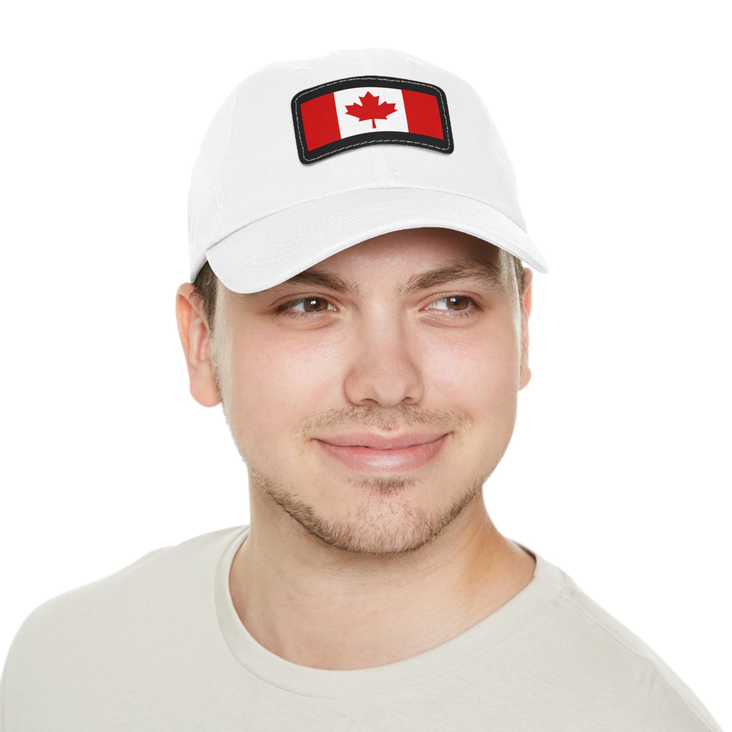 Canada Flag Dad Hat with Leather Patch | Classic White Cap for Outdoors & Celebrations