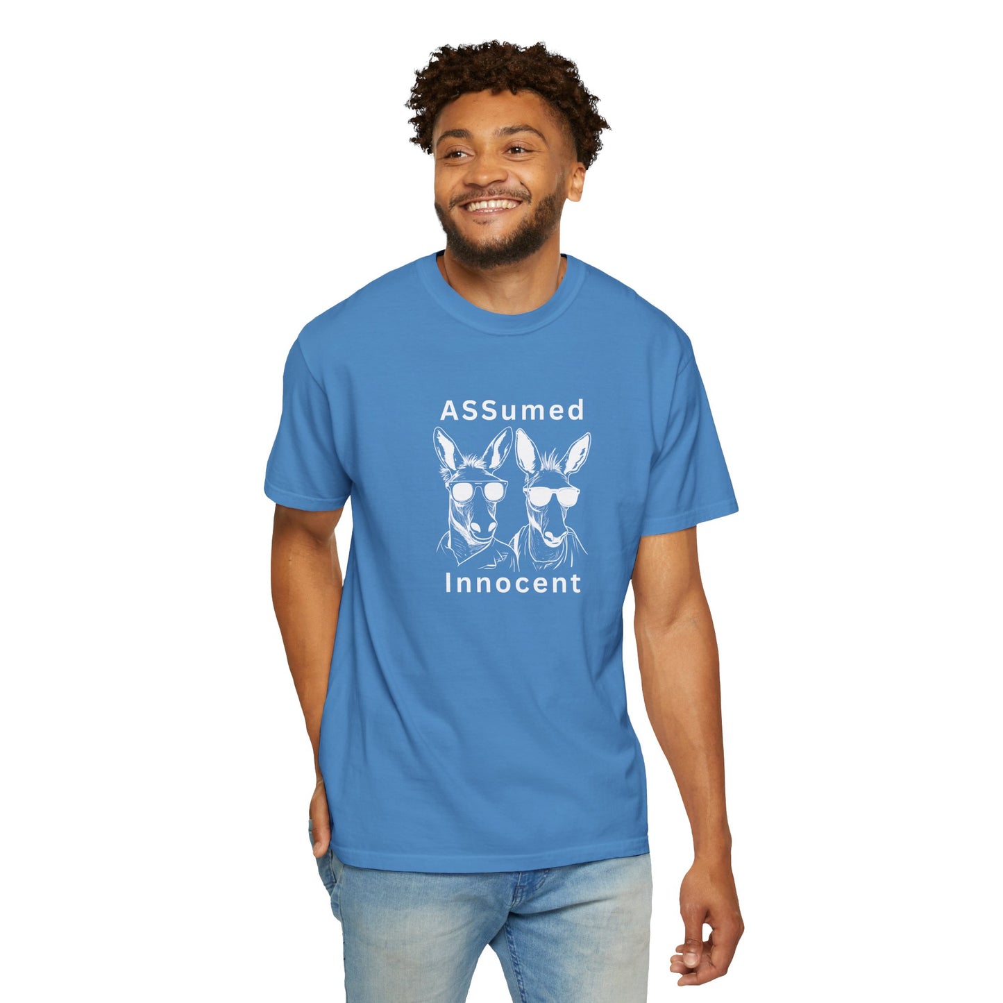 Funny Unisex Graphic T-Shirt - "ASSUMed Innocent" - Casual Wear for Animal Lovers