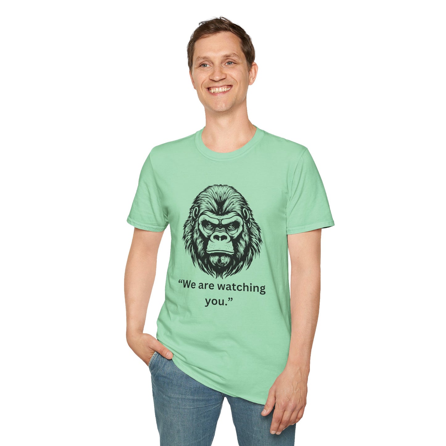 Funny Gorilla Movie Watcher Unisex Softstyle T-Shirt