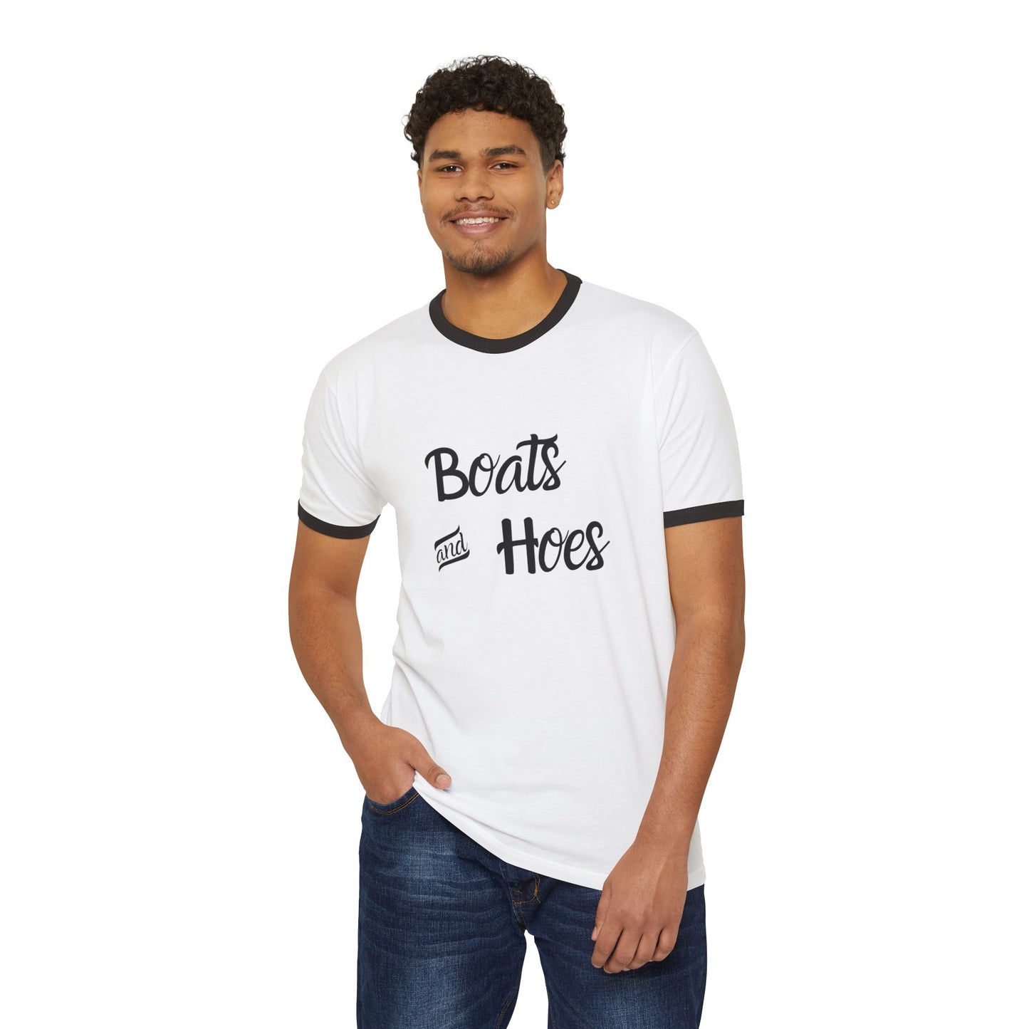 Boats and Hoes Unisex Cotton Ringer T-Shirt - Fun Casual Tee for Summer and Boating Adventures