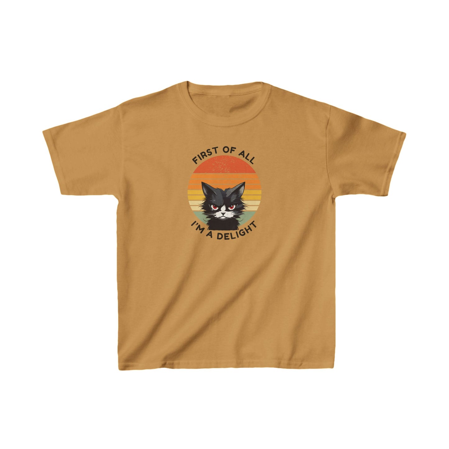 Kids Cat Tee - "First of All I'm a Delight" Fun Cotton T-Shirt