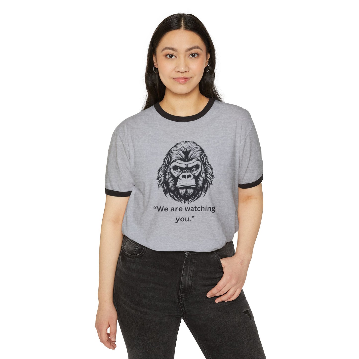 Unisex Cotton Ringer T-Shirt - "We Are Watching You" Gorilla Graphic Tee