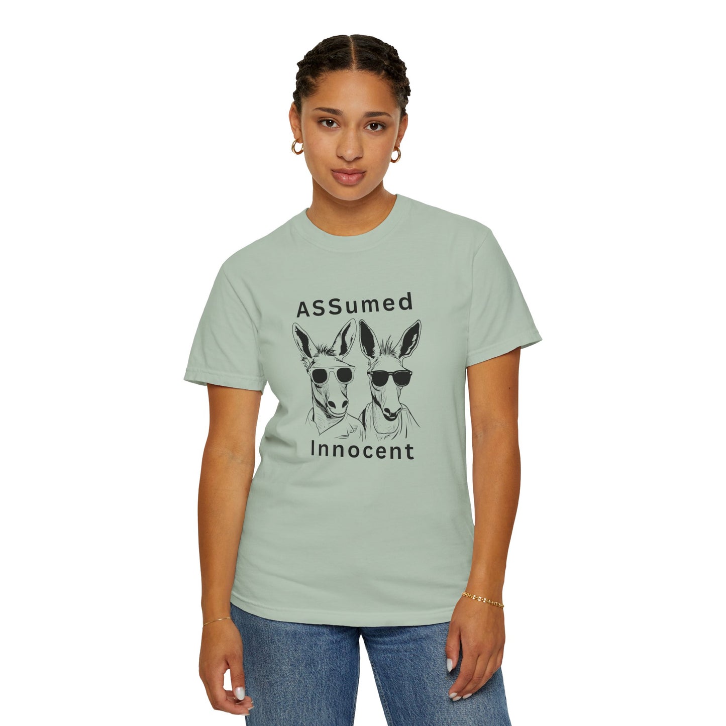 Unisex Garment-Dyed T-Shirt - Funny Kangaroo Design with 'ASSumed Innocent' Text