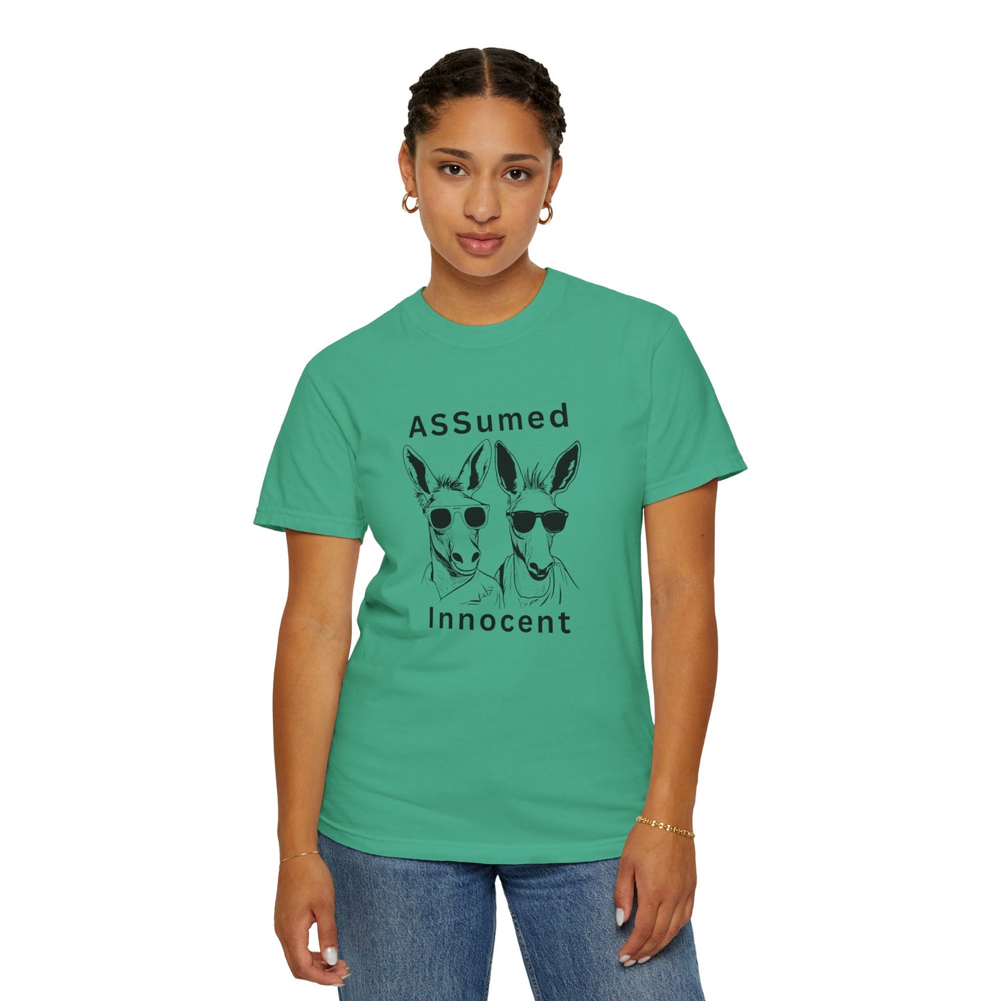 Unisex Garment-Dyed T-Shirt - Funny Kangaroo Design with 'ASSumed Innocent' Text